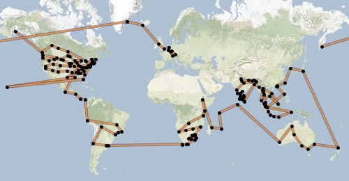 Sandy's trip map